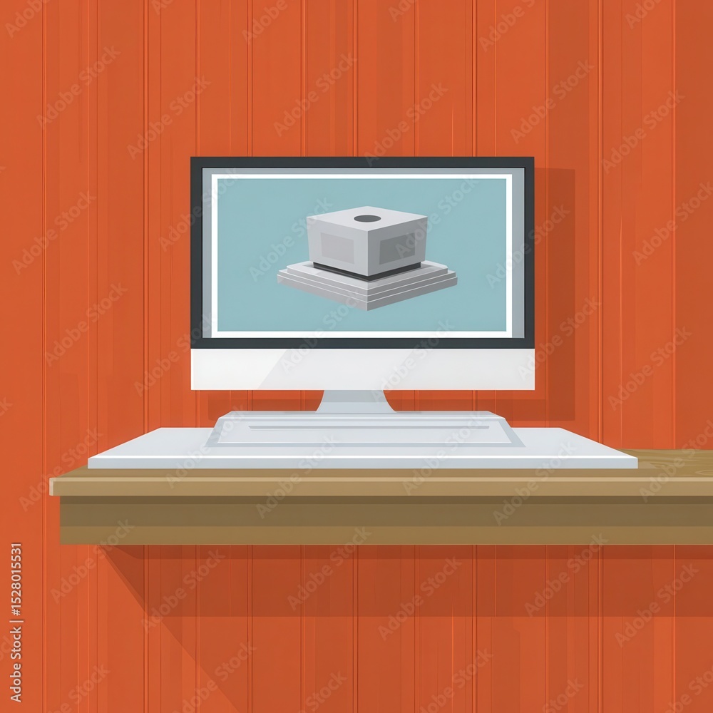 Poster computer monitor displaying a design of a monument.