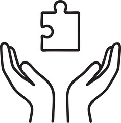 Hands Offering a Puzzle Piece Conceptual Illustration of Solution Support and Problem Solving minimalist line