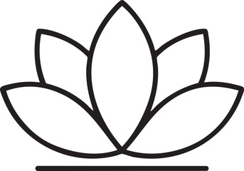 Minimalist Lotus Flower Illustration with Simple Black Outline and Horizontal Line at the Base simple
