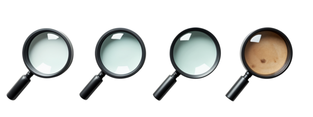 A set of four magnifying glasses