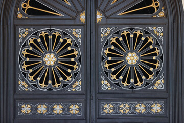 Kon Tum Cathedral, also known as Wooden Church. Decorated door.  Kontum. Vietnam.