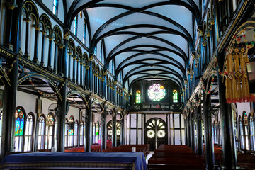 Kon Tum Cathedral, also known as Wooden Church. The nave.  Kontum. Vietnam. © Godong Photo