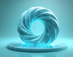 Abstract torus shape with swirling patterns and sparkling blue illumination