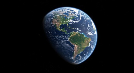 Fototapeta premium Realistic Earth seen from space with glowing atmosphere, black background, space exploration concept.
