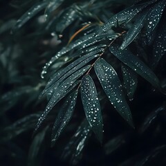 Sparkling water droplets on a leaf surface reflecting light in a beautiful natural setting