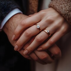 Romantic moment captured with a man and woman holding hands together in a natural setting