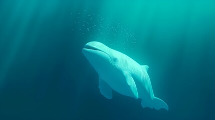 Naklejka premium Majestic Beluga Whale swimming gracefully underwater. Ocean wildlife, marine mammal, arctic animal.