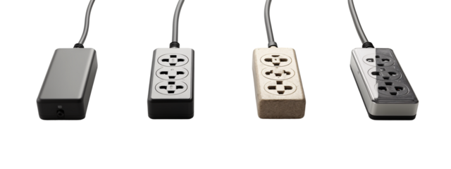 A set of three different types of electrical outlets.