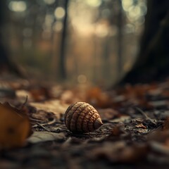 Snail crawling slowly on a leaf in the lush woods surrounded by greenery and natural beauty