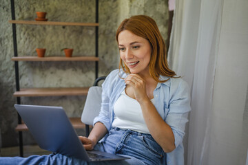 woman enjoy while use laptop at home, leisure activities