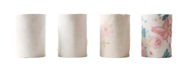 Three rolls of toilet paper are lined up in a row.