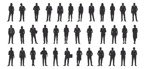 Silhouette Collection of Business Professionals in Various Poses and Attire for Corporate Design