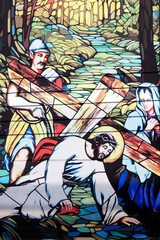 Way of the cross. 3rd Station: Jesus falls for the first time.  Pleiku. France.