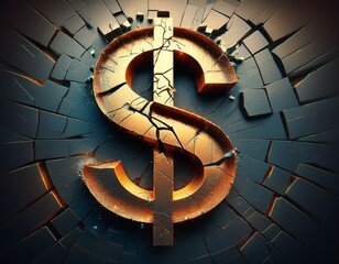 cracked dollar sign symbolizing financial instability