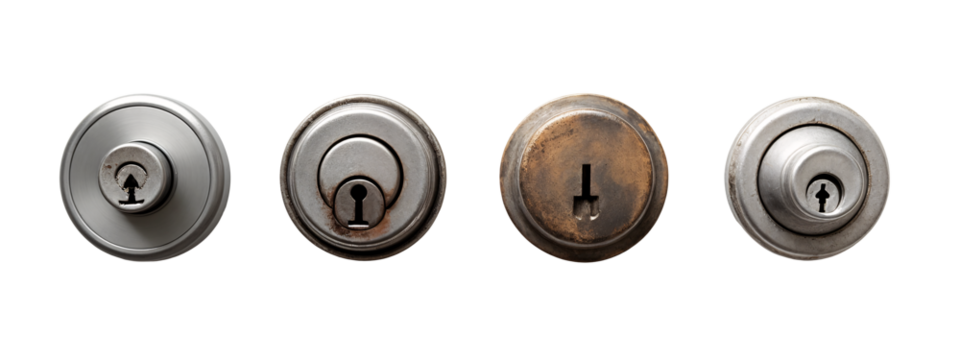 A set of four different types of door knobs