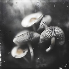 Mysterious mushrooms thriving in the dark creating an enigmatic and intriguing atmosphere