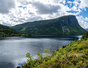 panoramic view of western brook pond fjord gros morne national park newfoundland