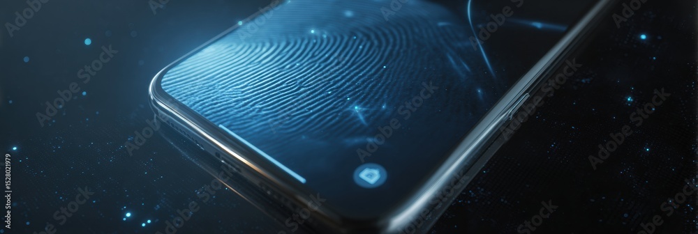 Leinwandbilder 3D Smartphone Screen Illuminated With a Light Margin Reveals Private Data and Digital Information at a Futuristic Setting