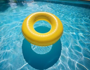 sunshine float a vibrant yellow inflatable ring floats serenely in a crystal clear swimming pool casting a gentle shadow on the cool inviting water below