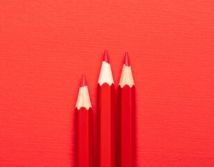 startup entrepreneur concept three red colored pencils on a vibrant red background