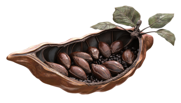 Cocoa pod,  revealing beans