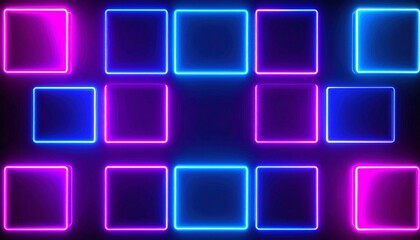 futuristic glowing squares with purple and blue neon effects on a dark background