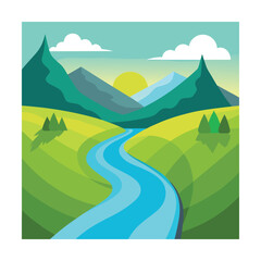 Obraz premium Flat vector design of serene valley with flowing river