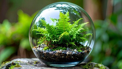 waste to wealth eco friendly business ideas a vibrant fern terrarium enclosed in a glass orb with gravel base showcasing nature s beauty