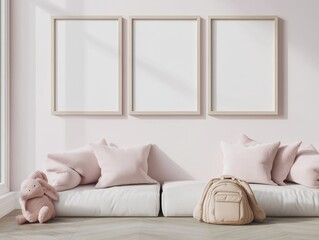 Pastel pink nursery with minimalist decor