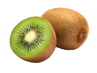 Obraz premium kiwi fruit png green sliced kiwi png fuzzy tropical fruit png vitamin-rich fruit close-up png exotic juicy berry png healthy diet snack png transparent background image
