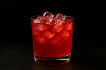Bold Red Cocktail with Ice on Dark Background