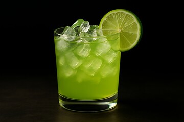Vibrant Green Cocktail with Lime and Ice