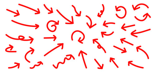 イラスト素材：手書きのベクター矢印セット　赤 Hand drawn cute vector arrows set