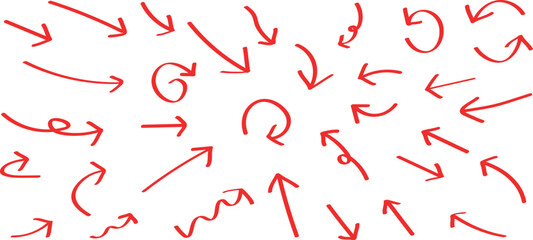 イラスト素材：手書きのベクター矢印セット　赤　 Hand drawn cute vector arrows set