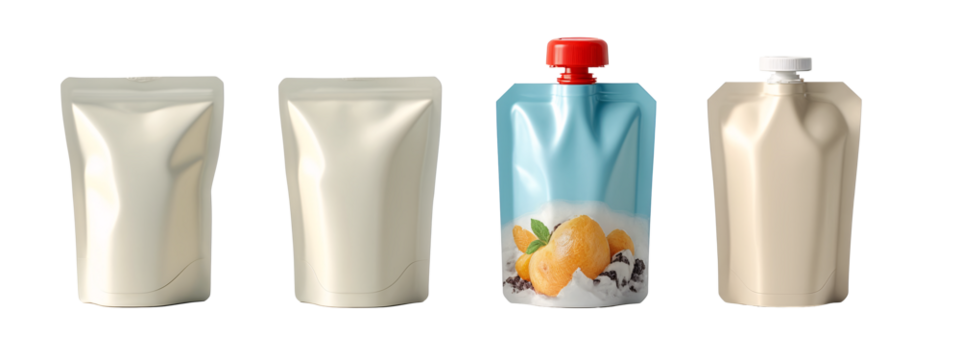 A set of four different colored plastic pouches