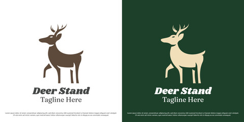 Deer zoo logo design illustration. Deer hunting club silhouette. Abstract simple minimal mammal animal geometric linear line icon symbol.