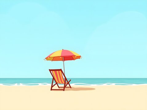 Beach chair and umbrella on the beach illustration