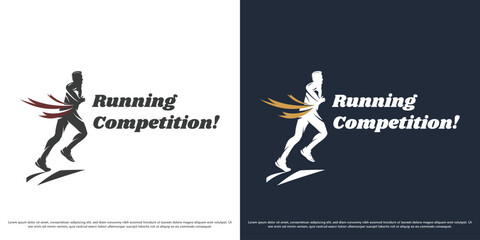 Running competition logo design illustration. Silhouette of running athlete hobby club. Simple minimal sport icon symbol.
