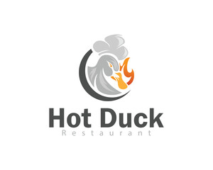 duck food logo creative design concept hot restaurant fire