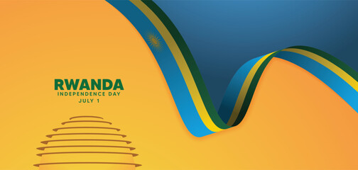 Rwanda independence day July 1st flag ribbon with landmark vector poster