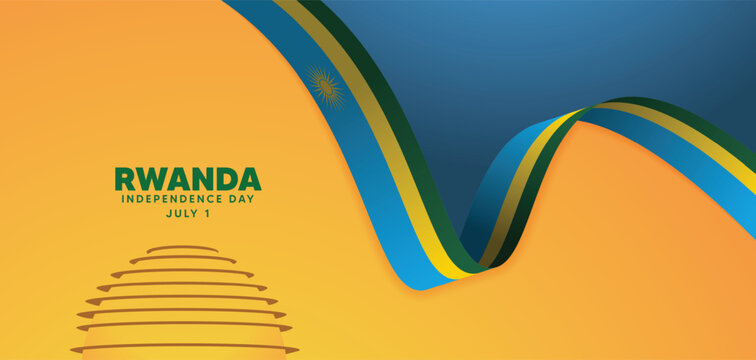 Rwanda independence day July 1st flag ribbon with landmark vector poster - Powered by Adobe