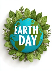 Environment & Sustainability Illustration Isolated on White Background Earth Day Celebration with Globe and Greenery for Eco-Friendly Awareness