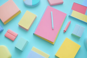ultra quality image of top view note stickers and notebook