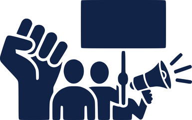 Protest and Solidarity Symbol  Raised Fist Signs and Crowd Vector