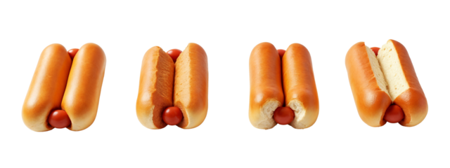 A set of four hot dogs
