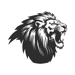 Angry lion head line art or silhouette logo design. Lion head vector illustration on dark background.