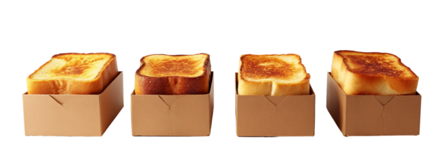 Three pieces of bread in a cardboard box