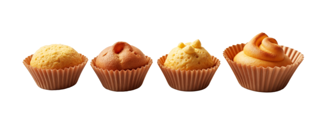 A row of three cupcakes sitting on top of each other.