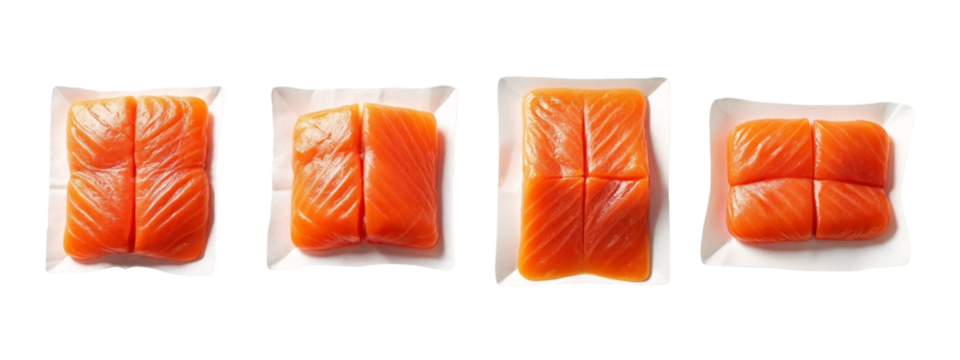 Three pieces of salmon wrapped in plastic