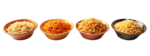 Three bowls of ramen noodles